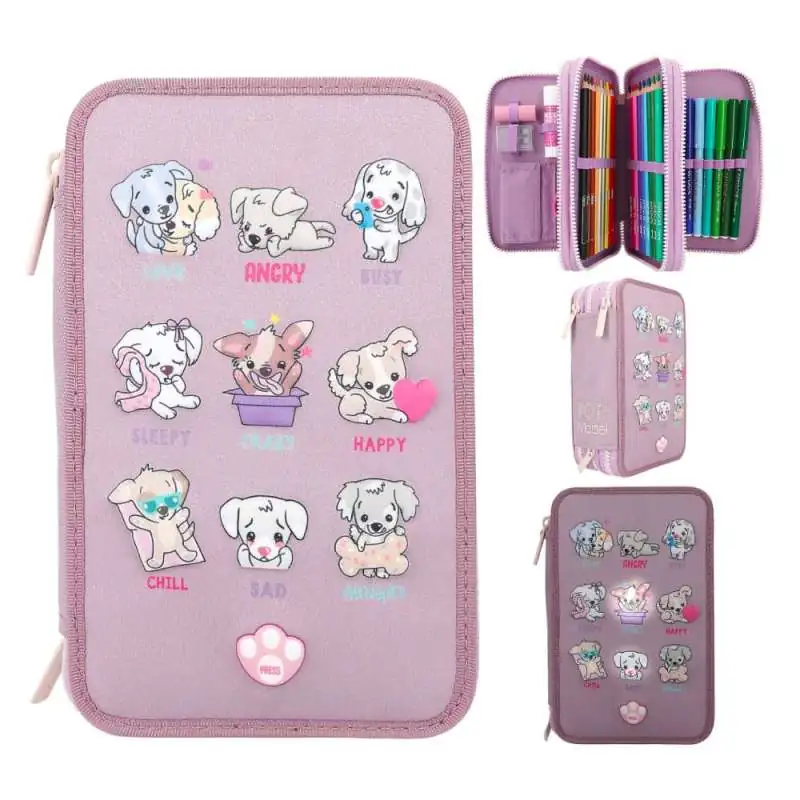 TOPModel 3 Fach Federtasche LED Hunde Stimmungsbarometer