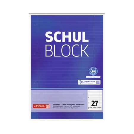 BRUNNEN Schulblock Recycling A4 - 50-Blatt - verschiedene Lineaturen - A4 Lineatur 27 | 50 Blatt, blau