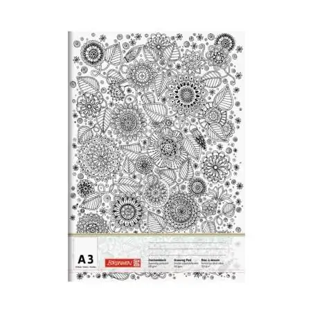 BRUNNEN Zeichenblock - DIN-A3 und A2 in 10 oder 20 Blatt - „Floral“ ZENart A3 | 20 Blatt, weiß/schwarz