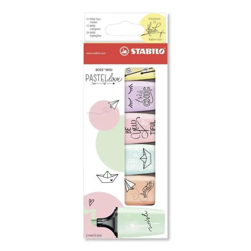 Textmarker - STABILO BOSS MINI Pastellove - 6er Pack - 6 Pastell-Farben Verpackung