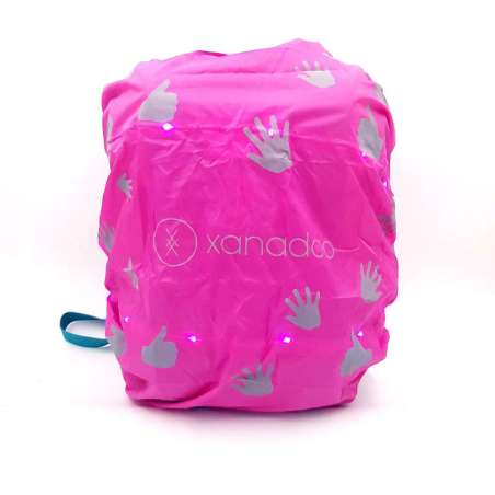 XANADOO LED Regenshutz Regencape für Schulranzen & Rucksäcke neonpink Vorderseite leuchtend