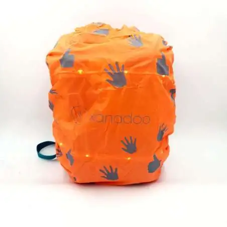 XANADOO LED Regenshutz Regencape für Schulranzen & Rucksäcke neonorange Vorderseite leuchtend