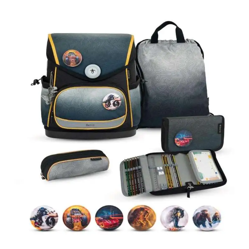 BELMIL Schulranzen COMPACT PLUS Set 5 tlg -Black Grey