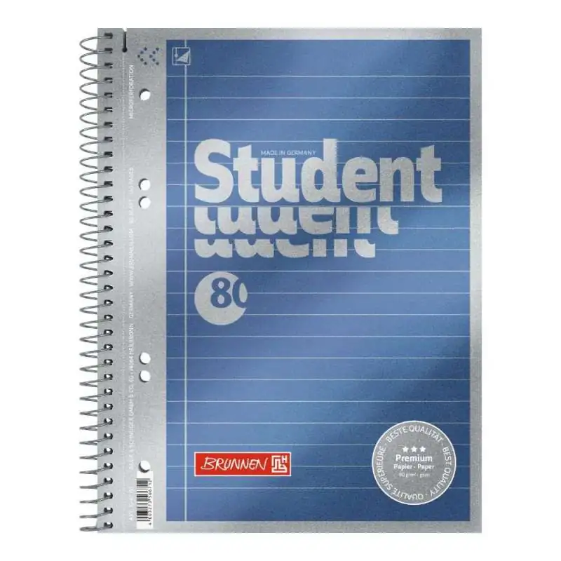 Collegeblock Premium Student | A5, Lineatur 4, 80 Blatt, blau - Front