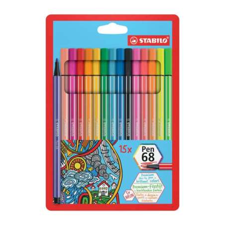 STABILO Premium Filzstift Pen 68 15er Set + 5 Neonfarben Vorderseite