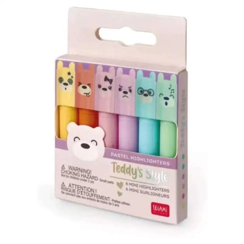LEGAMI Mini-Textmarker 6er Set Pastell Teddy‘s Style Verpackung