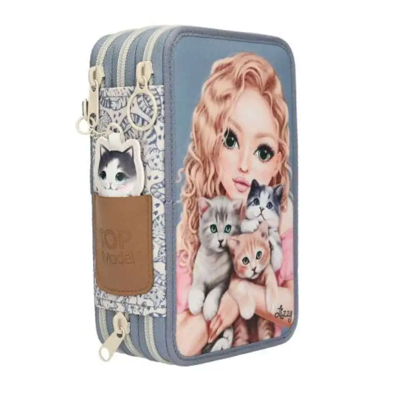 TOPModel 3 Fach Federmäppchen mit Applikation CAT LOVE seitlich