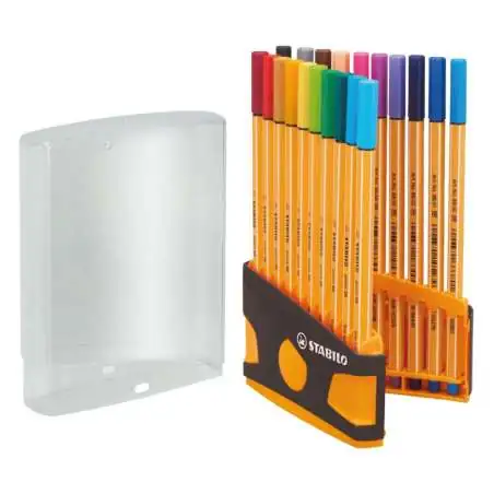 STABILO Fineliner point 88 20er Set ColorParade schwarz Klappbox offen