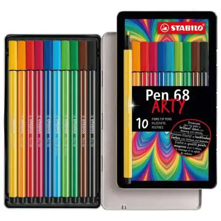 STABILO Premium-Filzstift Pen 68 brush ARTY 10er Set Metalletui