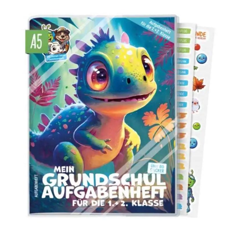 HÄFFT Grundschul-Aufgabenheft A5 für die 1. + 2. Klasse ohne Datum - Kleiner Dino