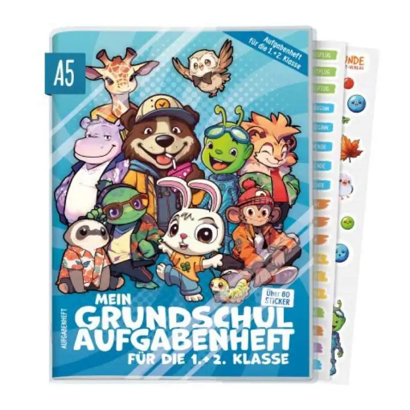 HÄFFT Grundschul-Aufgabenheft A5 für die 1. + 2. Klasse ohne Datum - Rasselbande