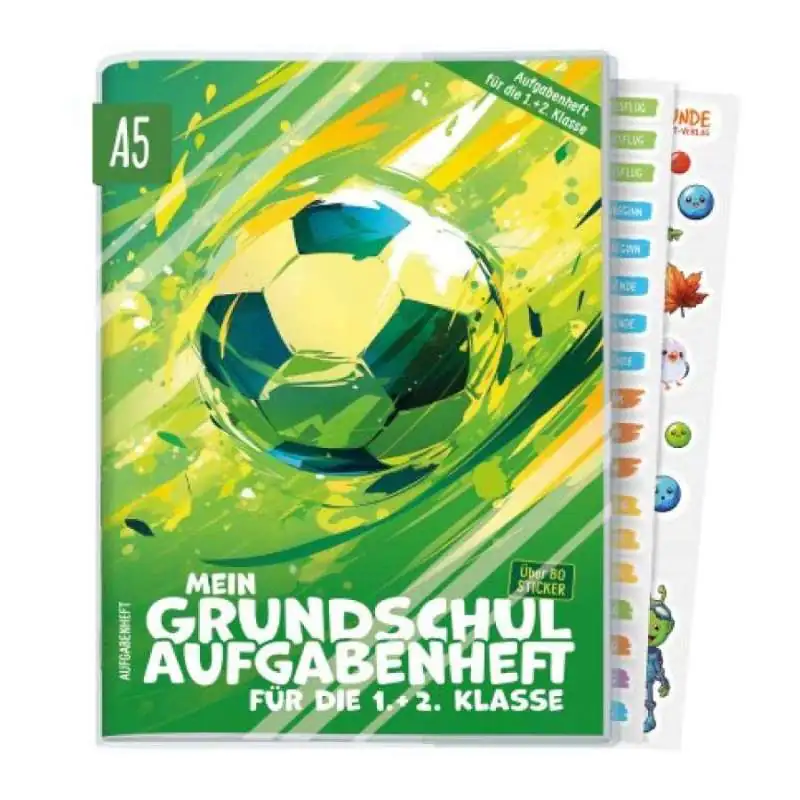 HÄFFT Grundschul-Aufgabenheft A5 für die 1. + 2. Klasse ohne Datum - Fußball