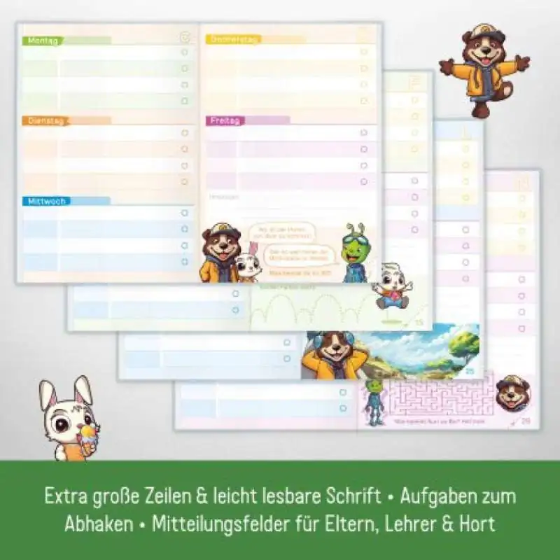 HÄFFT Grundschul-Aufgabenheft A5 für die 1. + 2. Klasse ohne Datum - Wochentage