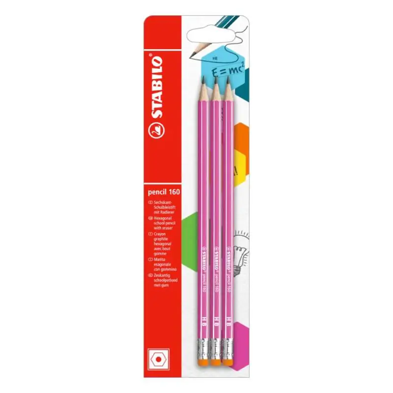STABILO Schulbleistift  pencil 160 mit Radierer 3er Set pink