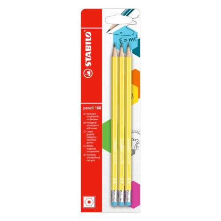 STABILO Schulbleistift  pencil 160 mit Radierer 3er Set gelb