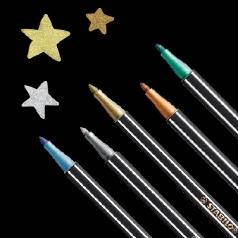 STABILO Premium Filzstift Pen 68 metallic Sterne auf schwarzem Papier