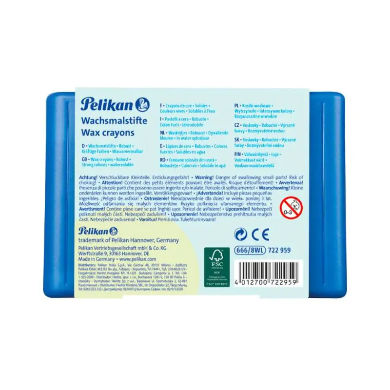 PELIKAN Wachsmalstifte 8er Set - rund wasservermalbar Rückseite